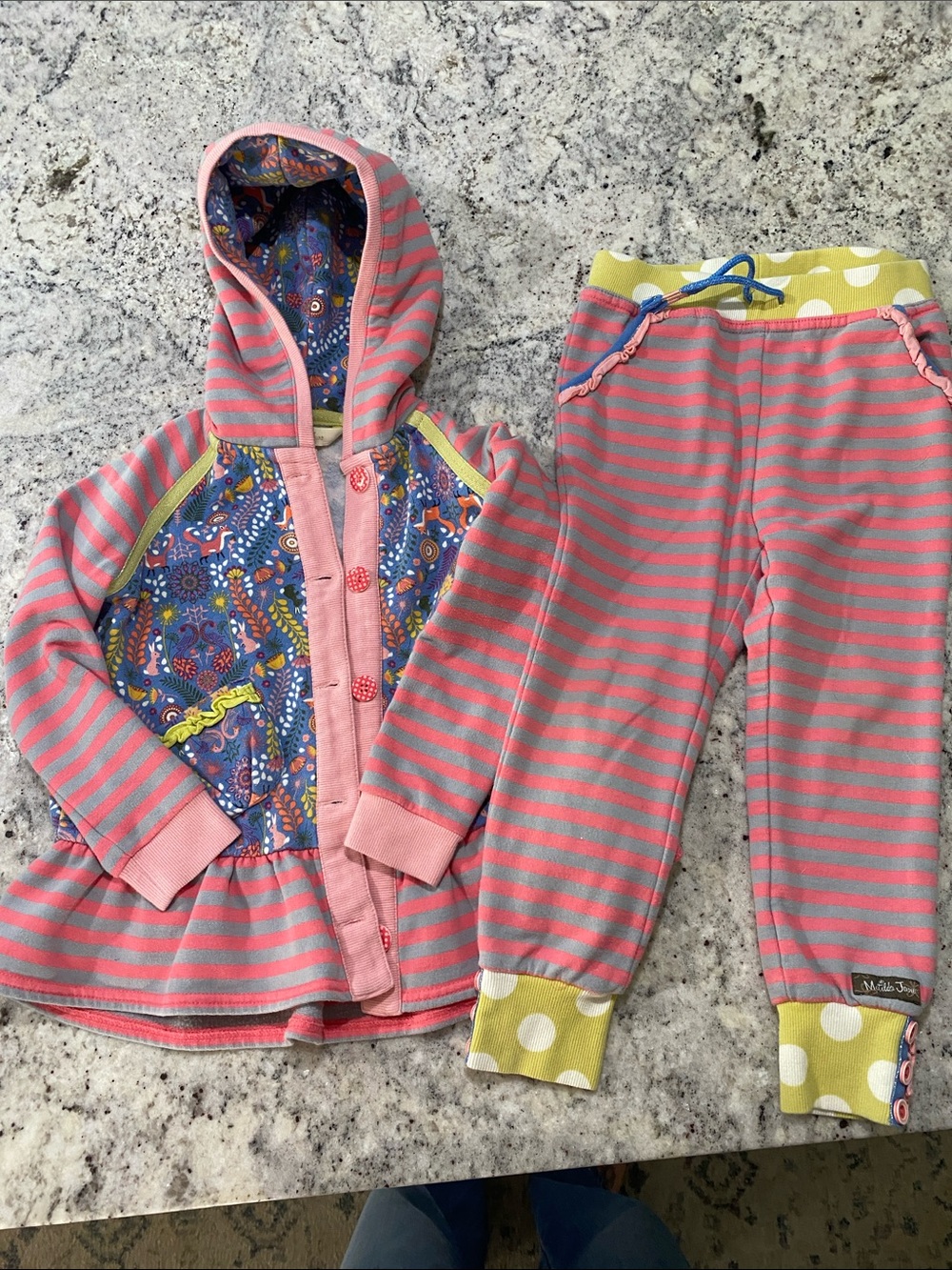 Matilda Jane Pink and Gray Striped Pajama Set with Floral Hooded Jacket